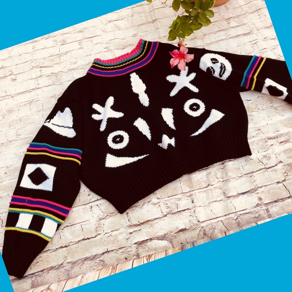 80s or 90s color cropped sweater cotton quality